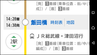 飯田橋駅で乗り換えを示す例